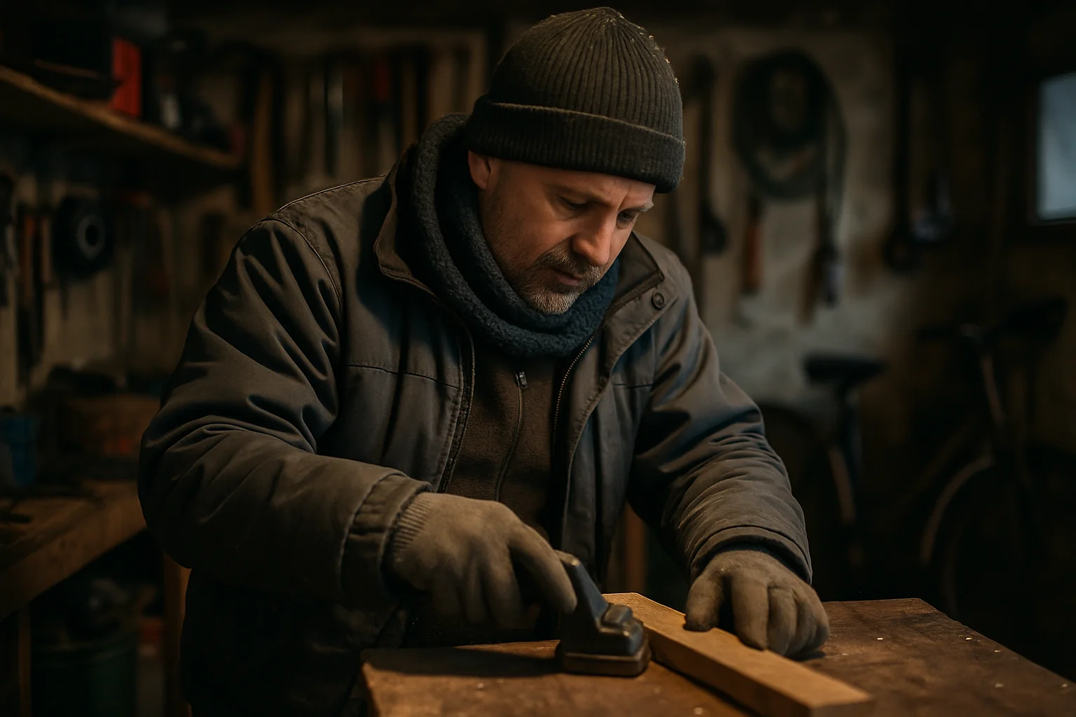 Meșterit în garaj când afară e frig
